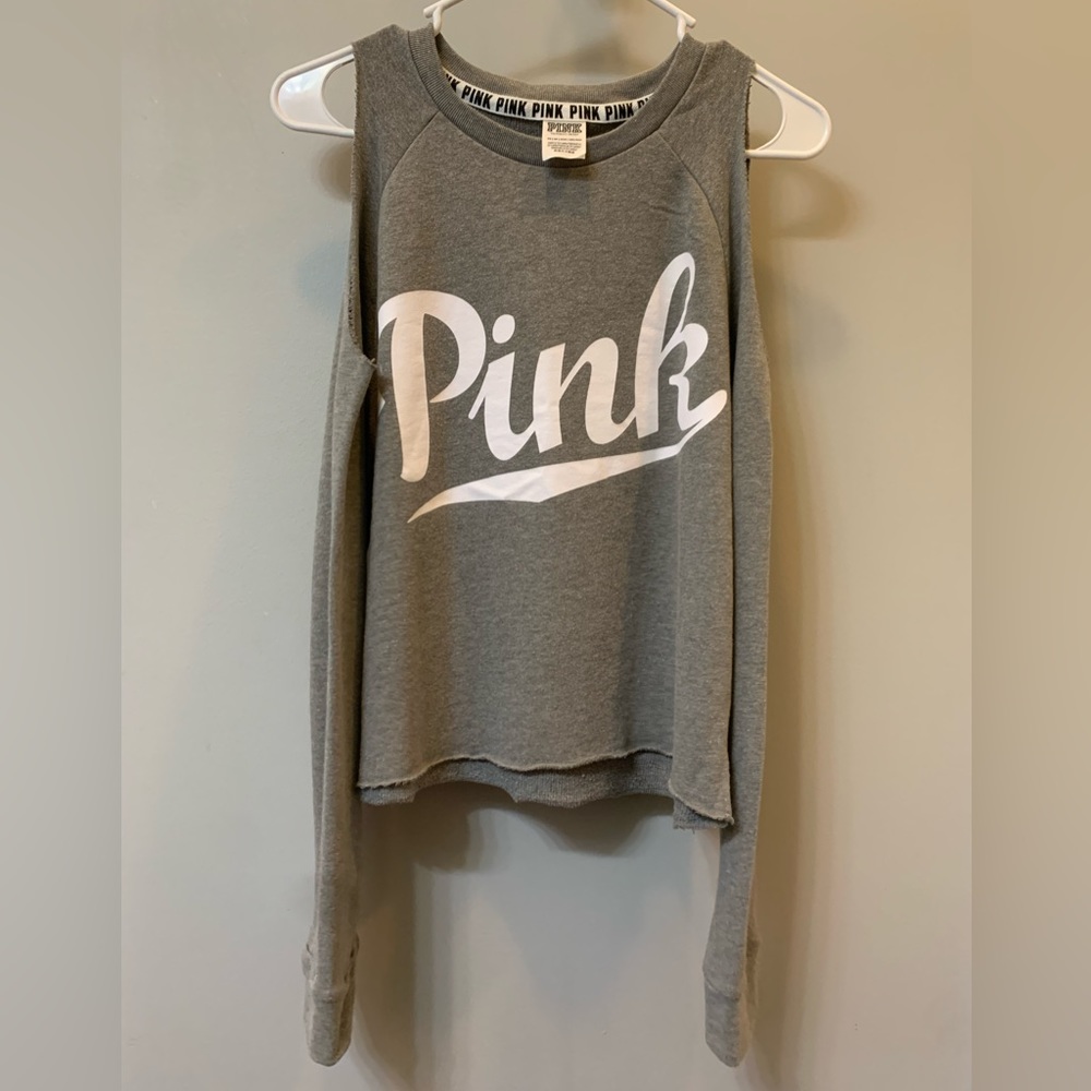 Pink by Victoria’s Secret’s Cold Shoulder Crewneck! Heather Gray